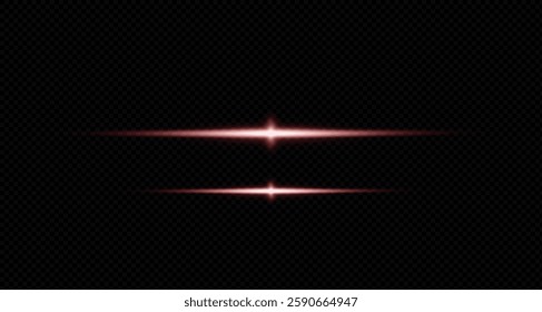 Laser lines of light. Neon horizontal lines. Neon red horizontal lines of speed. Glowing stripes. Laser beams. Neon lines of movement and speed. Beautiful flashes of light and sparks. PNG