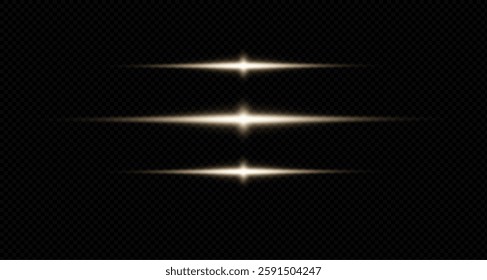 Laser lines of light. Neon horizontal lines. Neon-gold speed lines. Luminous stripes. Laser beams. Neon motion and speed lines. Beautiful flashes of light and sparks. PNG