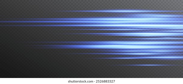 Linhas a laser. Luz de néon. Linhas de velocidade azul néon. Linhas de luz brilhantes. Listras rápidas e dinâmicas com flashes de luz e faíscas. Perfeito para fundos, projetos técnicos, listras brilhantes. Feixes de laser. Néon 
