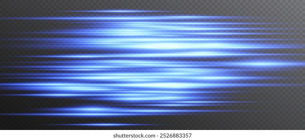 Laser lines. Neon light. Neon blue speed lines. Glowing light lines. Fast, dynamic stripes with flashes of light and sparks. Perfect for backgrounds, tech designs, Glowing stripes. Laser beams. Neon 