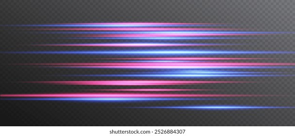 Laser lines. Neon light. Neon speed lines. Glowing light lines. Fast, dynamic stripes with flashes of light and sparks. Perfect for backgrounds, tech designs, Glowing stripes. Laser beams. Neon light 
