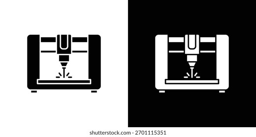 Vector de la silueta del icono de la máquina del laser en colores negros. estilo plano del diseño del logotipo del símbolo