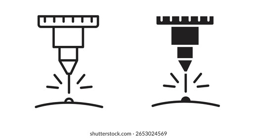 Laser machine icon symbol set in black. line and flat icons