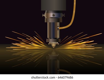 Laser machine for metal. Laser cutting with sparkles. Design for background. Vector illustration.