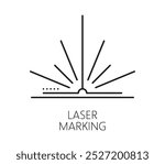 Laser marking manufacture equipment line icon. CNC cutting metalwork industry outline sign, steel marking manufacture equipment or laser engraving production technology line vector symbol or icon