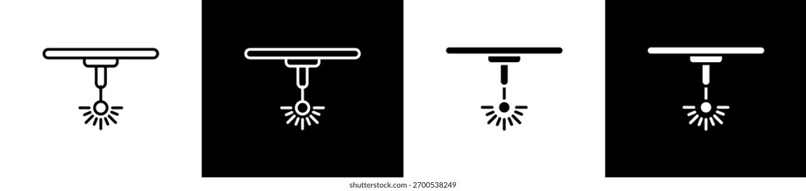Laser Melting icon set in line and glyph style on black and white background
