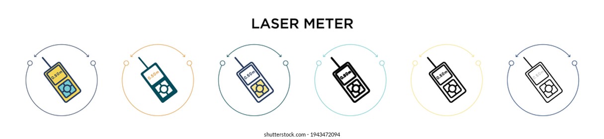 Laser meter icon in filled, thin line, outline and stroke style. Vector illustration of two colored and black laser meter vector icons designs can be used for mobile, ui, web