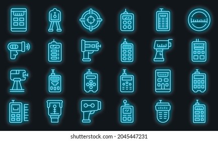 Laser meter icons set. Outline set of laser meter vector icons neon color on black