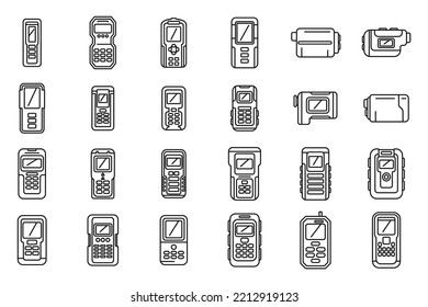 Laser meter icons set outline vector. Level distance. Meter digital