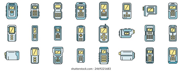 Laser meter icons set outline vector. Level distance. Meter digital thin line color flat on white