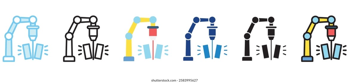 Laser multi-style icon, outline, flat, glyph, dual tone, line color. use for UI, UX, app and web development, digital or print. for digital industry, education, technology.