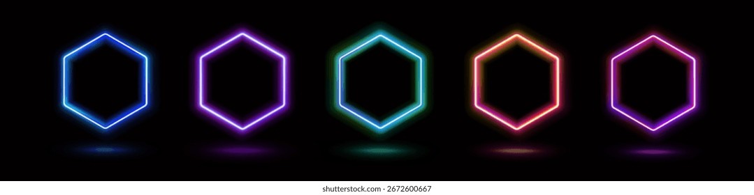 Quadro de néon laser brilha com luz rosa e azul em uma caixa de retângulo 3d em portal cibernético futurista com efeito vetorial digital