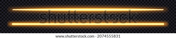 Laser\
neon light stick, glowing yellow beam, fluorescent LED effect.\
Golden shine electric luminous lines, isolated design elements on\
dark transparent background. Vector\
illustration