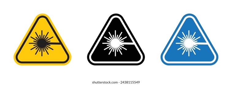 Icono de precaución de operación láser. Señal de peligro para rayos láser. Peligro de radiación y necesidad de protección ocular en entornos industriales.