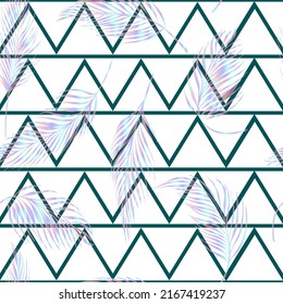 Hojas de palma láser vectorial tropical sin soldadura en fondo triangular geométrico abstracto