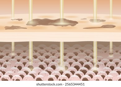 Laser passed the skin layer to reduce and remove dark spots on facial and treat scars. Illustration about dermatology technology for beauty. Pico,  Co2 Fractional Laser.