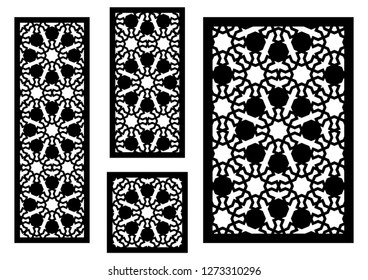 Laser pattern. Set of decorative vector panels for laser cutting. Template for interior partition in arabesque style. Ratio 1:3