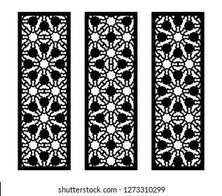Laser pattern. Set of decorative vector panels for laser cutting. Template for interior partition in arabesque style. Ratio 1:3