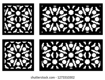 Laser pattern. Set of decorative vector panels for laser cutting. Template for interior partition in arabesque style. Ratio 1:3