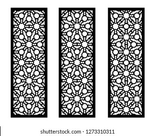 Laser pattern. Set of decorative vector panels for laser cutting. Template for interior partition in arabesque style. Ratio 1:3