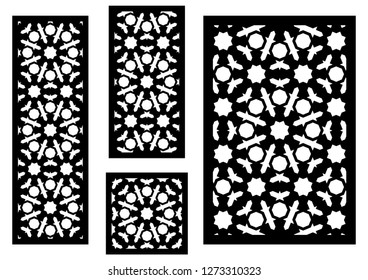 Laser pattern. Set of decorative vector panels for laser cutting. Template for interior partition in arabesque style. Ratio 1:3