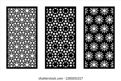 Laser pattern. Set of decorative vector panels for laser cutting. Template for interior partition in arabesque style. Ratio 1:2