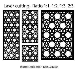 Laser pattern. Set of decorative vector panels for laser cutting. Template for interior partition in arabesque style. Ratio 1:1,1:2,1:3,2:3