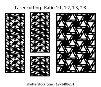 Laser pattern. Set of decorative vector panels for laser cutting. Template for interior partition in arabesque style. Ratio 1:1,1:2,1:3,2:3