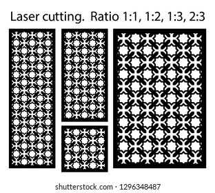 Laser pattern. Set of decorative vector panels for laser cutting. Template for interior partition in arabesque style. Ratio 1:1,1:2,1:3,2:3