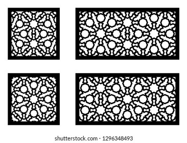 Laser pattern. Set of decorative vector panels for laser cutting. Template for interior partition in arabesque style. Ratio 1:3