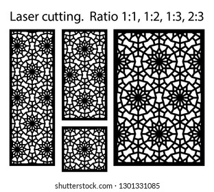 Laser pattern. Set of decorative vector panels for laser cutting. Template for interior partition in arabesque style. Ratio 1:1,1:2,1:3,2:3