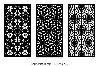 Laser pattern. Set of decorative vector panels for laser cutting. Template for interior partition in arabesque style. Ratio 1:2