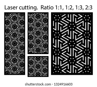 Laser pattern. Set of decorative vector panels for laser cutting. Template for interior partition in arabesque style. Ratio 1:1,1:2,1:3,2:3