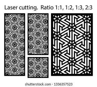 Laser pattern. Set of decorative vector panels for laser cutting. Template for interior partition in arabesque style. Ratio 1:1,1:2,1:3,2:3