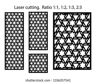 Laser pattern. Set of decorative vector panels for laser cutting. Template for interior partition in arabesque style. Ratio 1:1,1:2,1:3,2:3