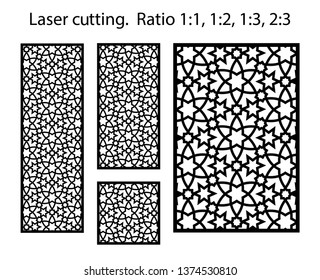 Laser pattern. Set of decorative vector panels for laser cutting. Template for interior partition in arabesque style. Ratio 1:1,1:2,1:3,2:3