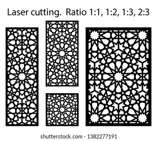 Laser pattern. Set of decorative vector panels for laser cutting. Template for interior partition in arabesque style. Ratio 1:1,1:2,1:3,2:3