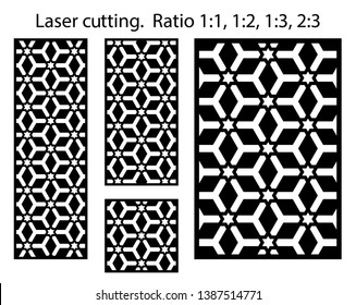 Laser pattern. Set of decorative vector panels for laser cutting. Template for interior partition in arabesque style. Ratio 1:1,1:2,1:3,2:3