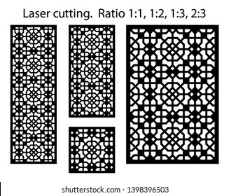 Laser pattern. Set of decorative vector panels for laser cutting. Template for interior partition in arabesque style. Ratio 1:1,1:2,1:3,2:3