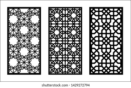 Laser pattern. Set of decorative vector panels for laser cutting. Template for interior partition in arabesque style. Ratio 1:2