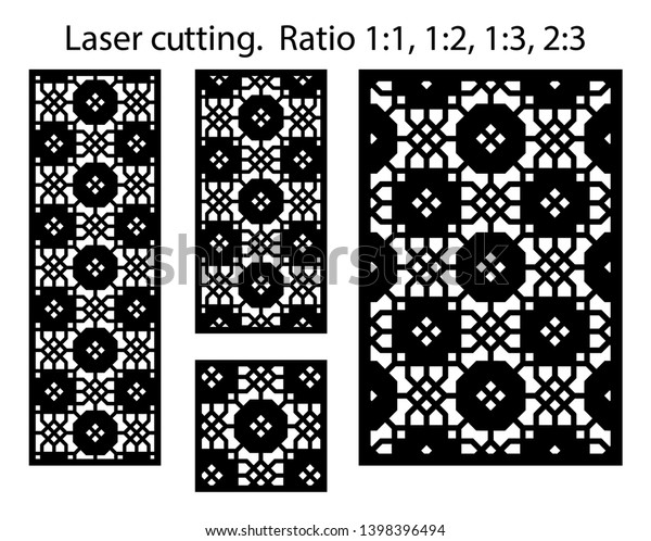 Laser pattern. Set of decorative vector
panels for laser cutting. Template for interior partition in
arabesque style. Ratio
1:1,1:2,1:3,2:3
