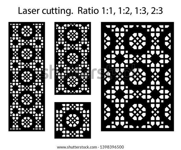 Laser pattern. Set of decorative vector\
panels for laser cutting. Template for interior partition in\
arabesque style. Ratio\
1:1,1:2,1:3,2:3