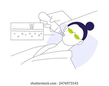 Laser peels abstract concept vector illustration. Doctor makes laser peels to woman, medicine worker, plastic surgery, skin regeneration process, dermatologic procedure abstract metaphor.