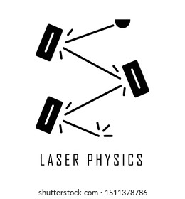 Icono de glifo de física láser. Rama óptica. Electrónica cuántica, construcción láser, cavidad óptica. Reflejo claro. Experimento óptico. Símbolo de silueta. Espacio negativo. Ilustración aislada de vectores