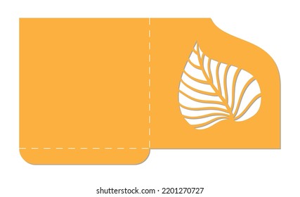 Laser or plotter cut pocket envelope template for wedding invitation or greeting card. Autumn leaves decoration.