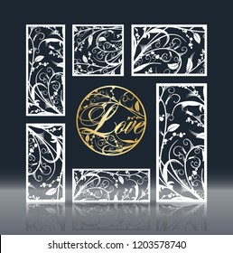 Laser privacy panel template for cutting from vinyl. Wall decor, stylized openwork pattern of flowers and branches. The image is suitable for laser cutting, cutting or printing a plotter.