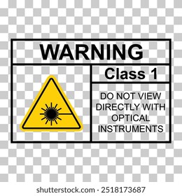 Laserstrahlung Gefahrenklasse 1 Etikettensymbol, Sicherheitsinformationssymbol, Vektorgrafik .