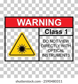 Laser radiation danger class 1 label icon, safety information symbol vector illustration .