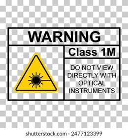 Laser radiation danger class 1M label icon, safety information symbol vector illustration .