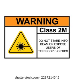 Laser radiation danger class 2M label icon, safety information symbol vector illustration .